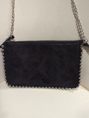 Black Stud-Trim Shimmer Fabric Crossbody Bag - Women
